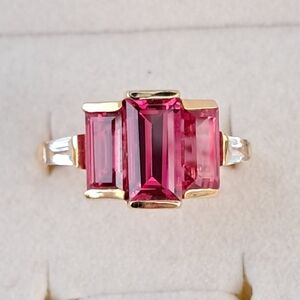 Elegant Pink Gemstone Ring with Gold Accents